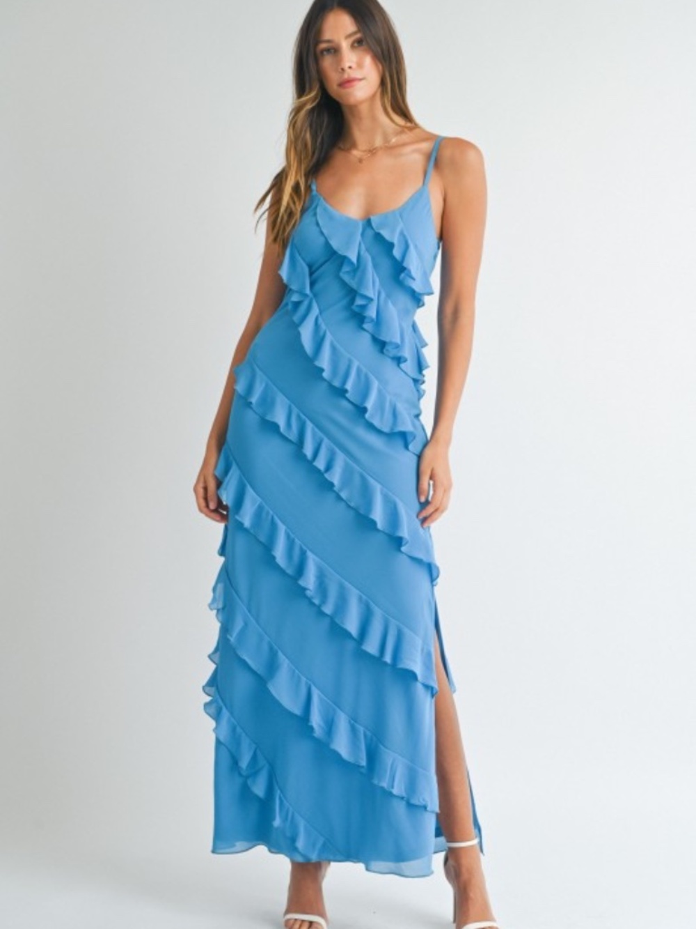 Asymetrical Tiered Ruffled Maxi Dress - Picture 2 of 6